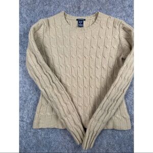 Vintage Gap Sweater Women's Medium Beige Wool Cable-Knit‎ Long Sleeve Pullover